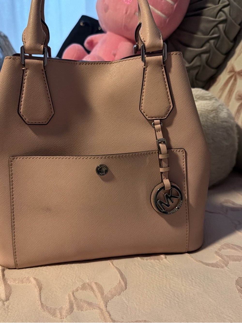 Michael Kors Blush Saffiano Leather Satchel with Logo Charm